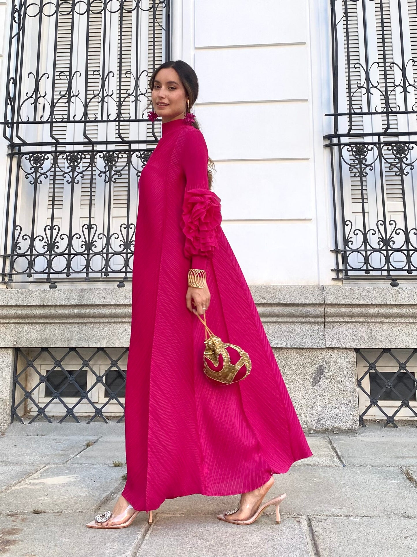RONJA | Pleated Dress with Flower Ornament