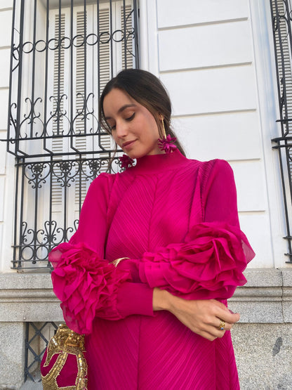 RONJA | Pleated Dress with Flower Ornament