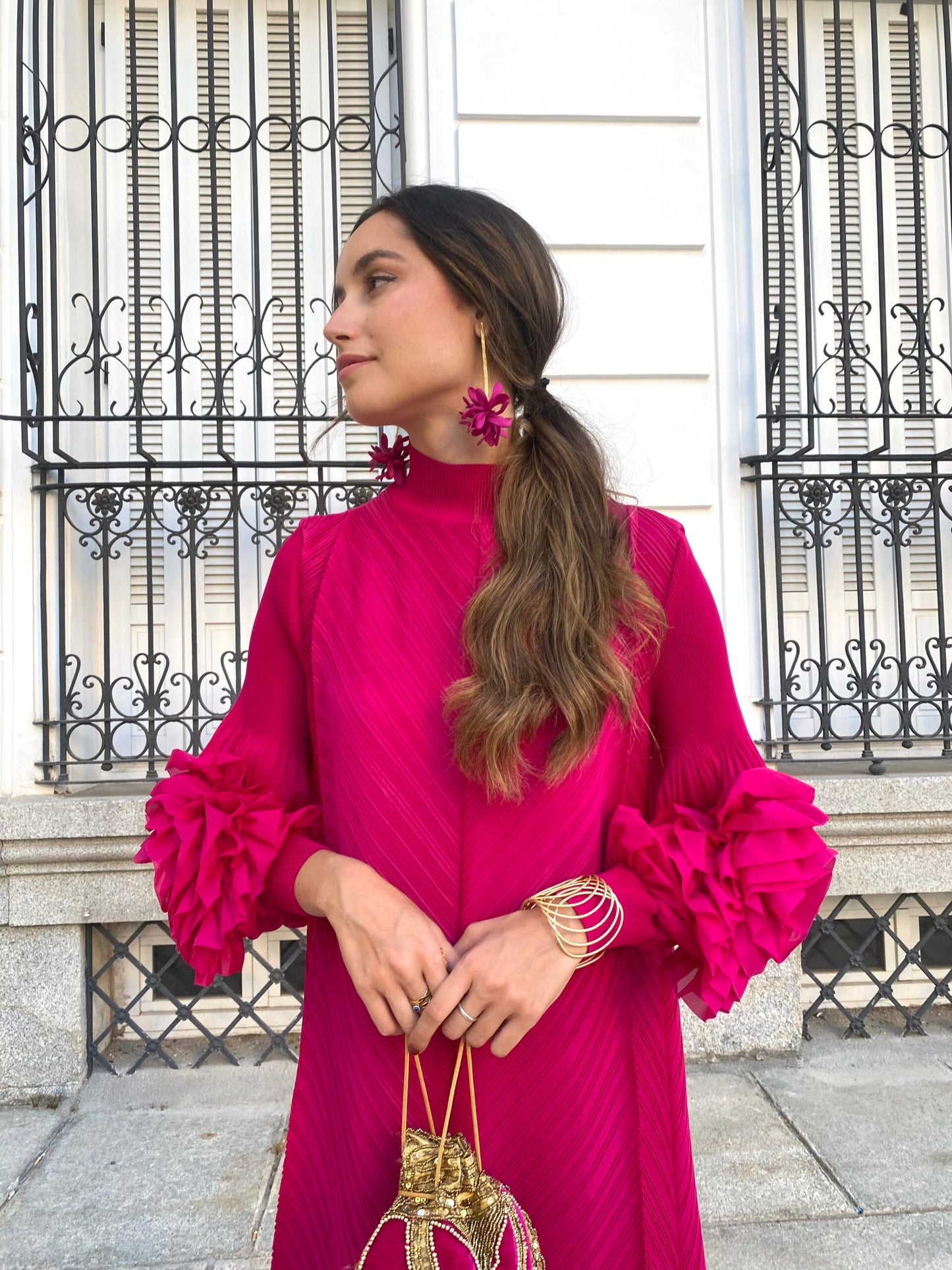 RONJA | Pleated Dress with Flower Ornament