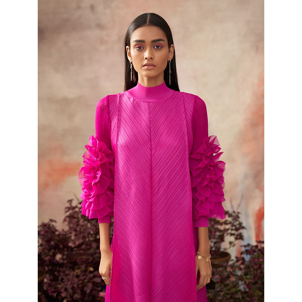 RONJA | Pleated Dress with Flower Ornament