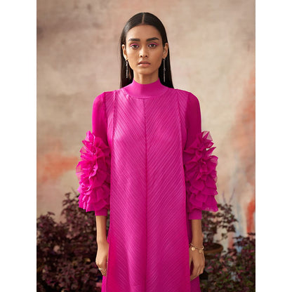 RONJA | Pleated Dress with Flower Ornament