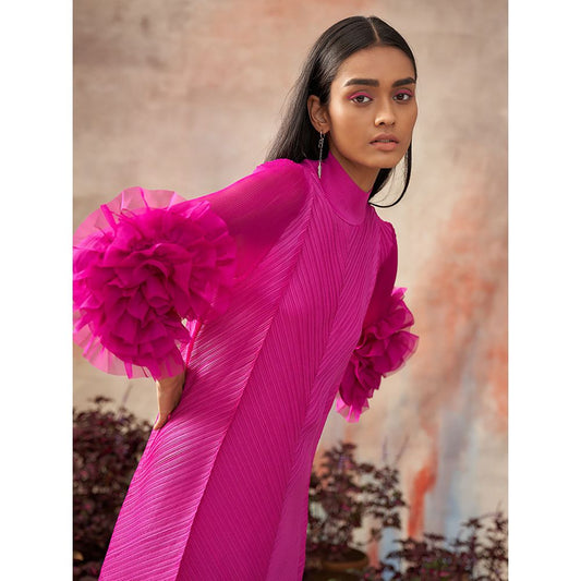 RONJA | Pleated Dress with Flower Ornament