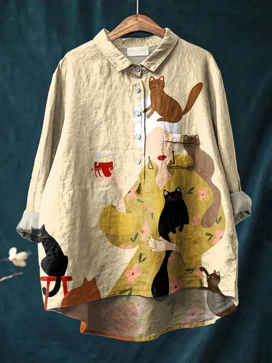 SOFIA | Bluse mit Katzenprint