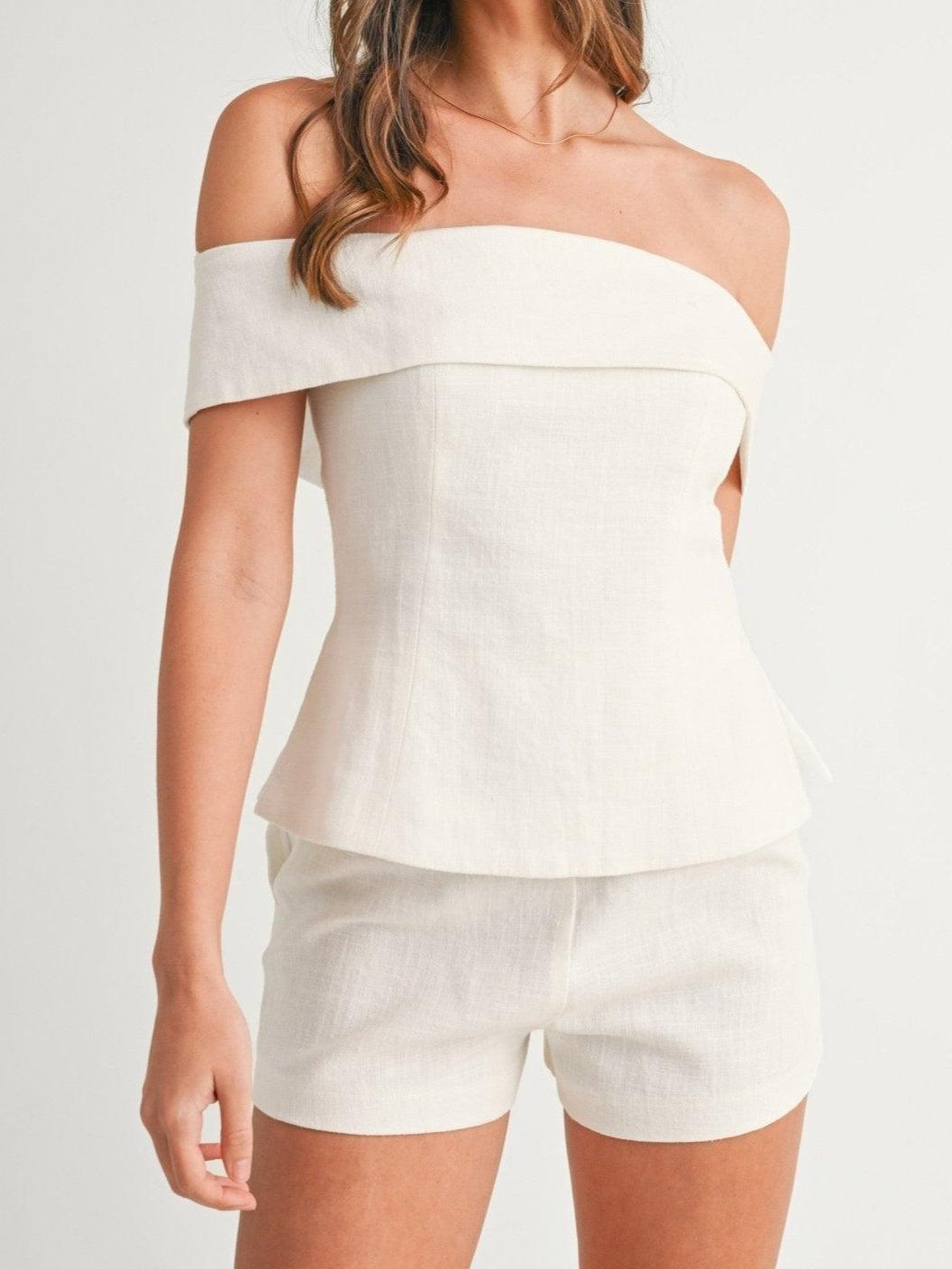 SANDRA | White Shoulder Top Set