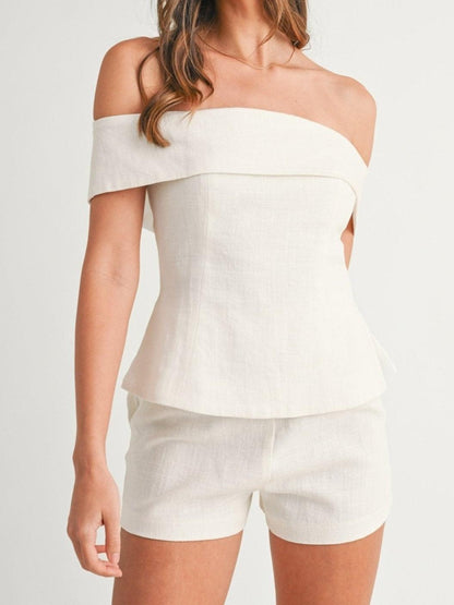 SANDRA | White Shoulder Top Set