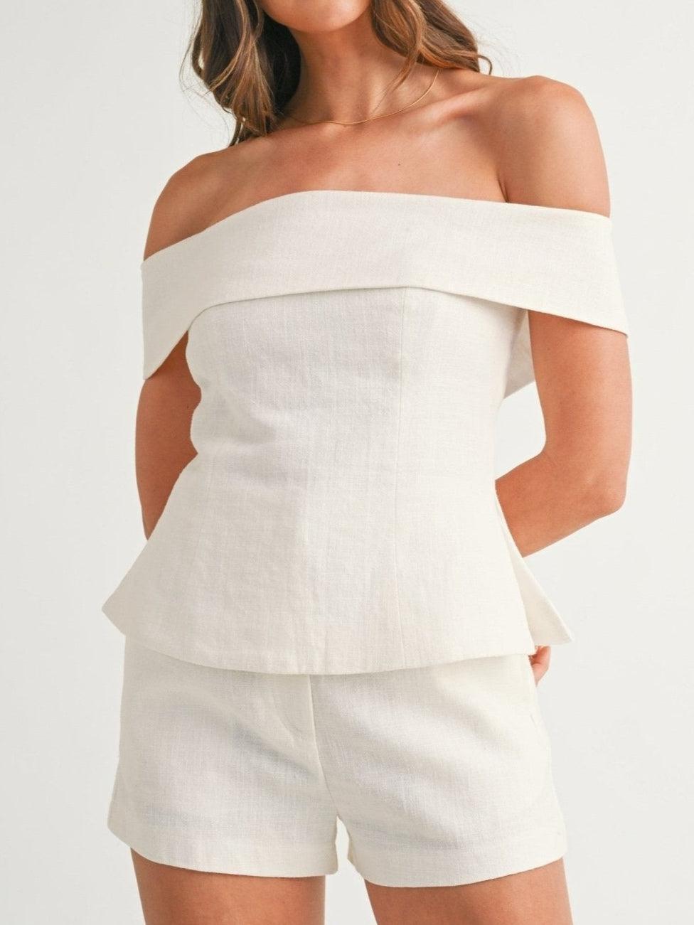 SANDRA | White Shoulder Top Set
