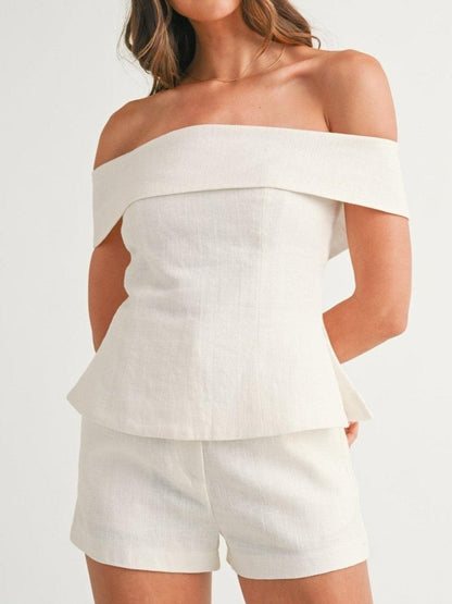 SANDRA | White Shoulder Top Set