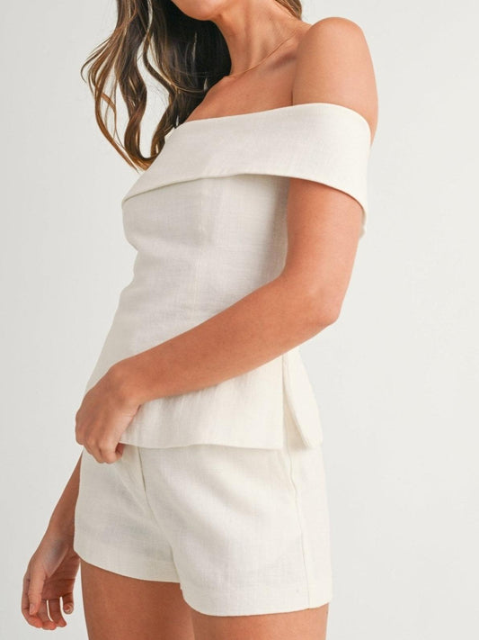 SANDRA | White Shoulder Top Set