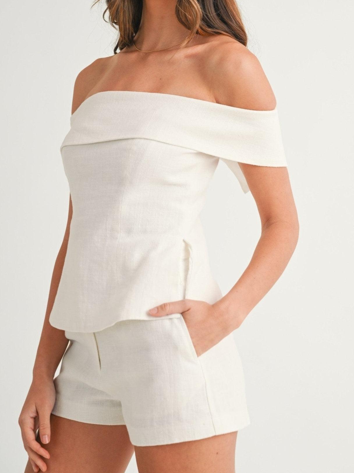 SANDRA | White Shoulder Top Set