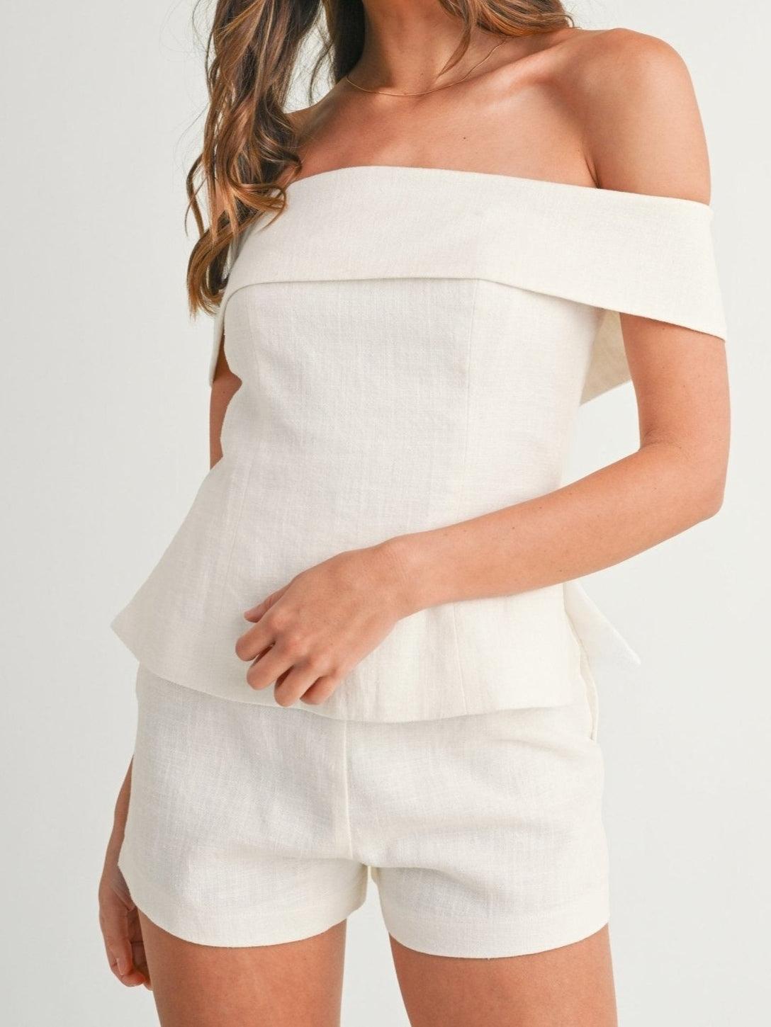 SANDRA | White Shoulder Top Set